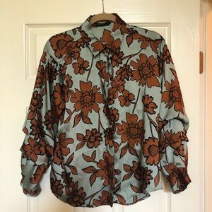 Satin blouse with ruched sleeve